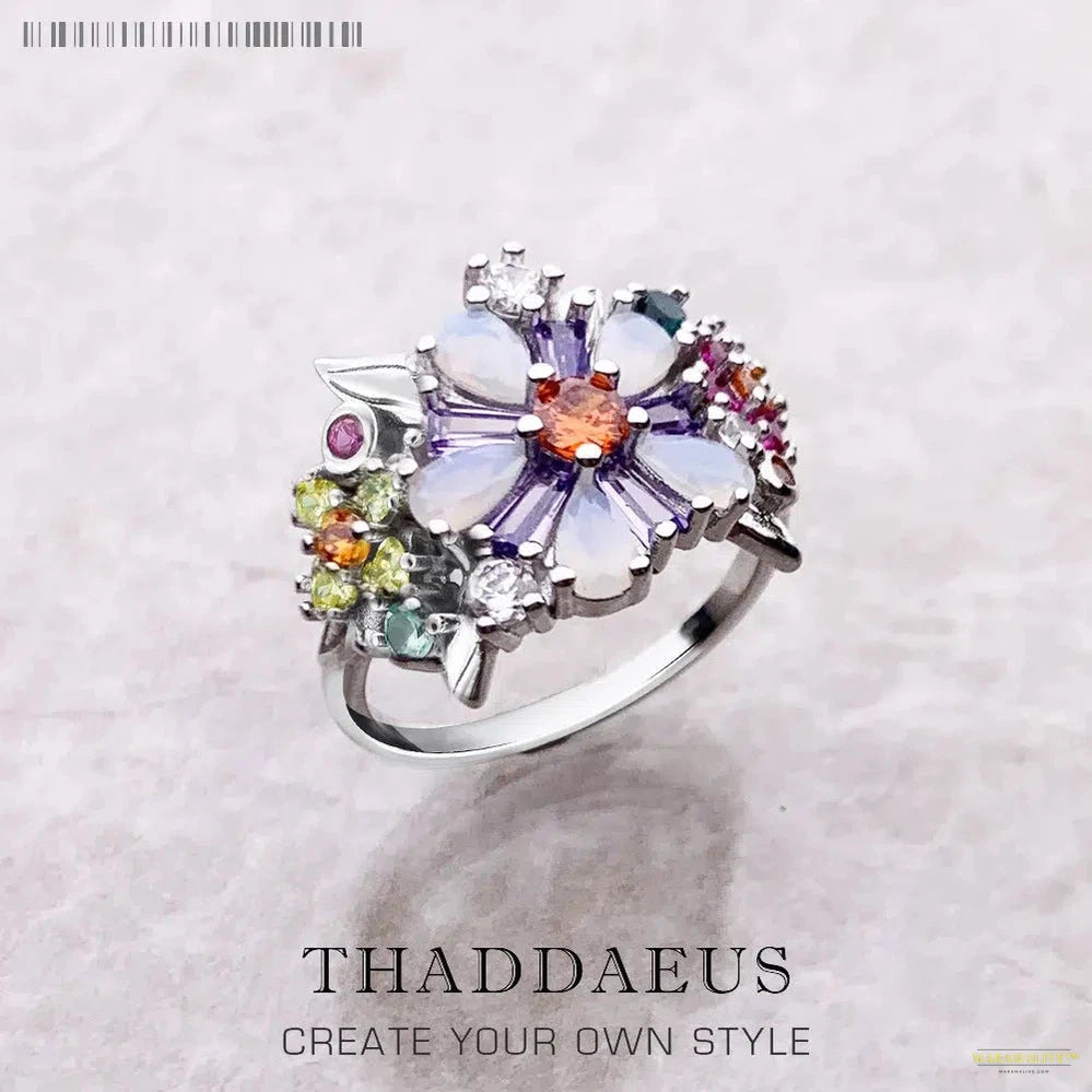 Colourful Flowers Ring Brand New Fine Jewerly Bohemia 925 Sterling Silver Gift For Women