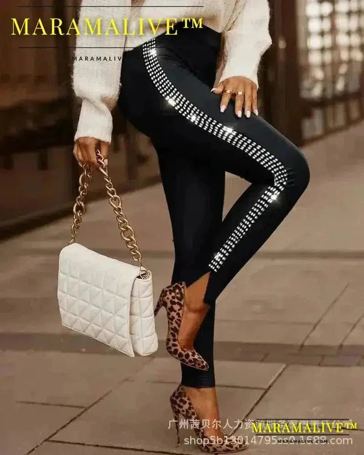 Contrast Lace Zipper Detail Skinny PU Leather Pants Women High Waist Pants Spring 2024 Slim Bodycon Long Pants Pencil Trousers