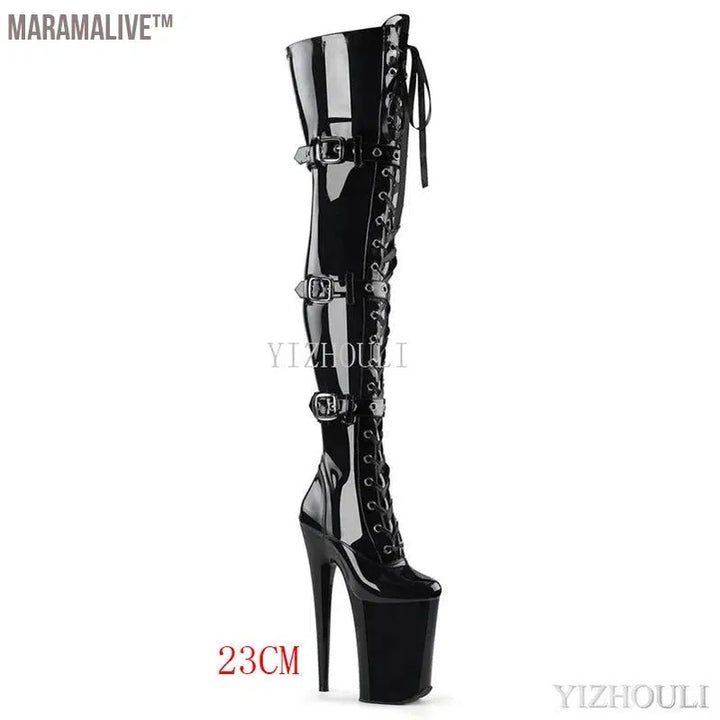 Cool Black stylish 15-23cm heels, pole dancing performance/modeling boots, sexy over-the-knee boots