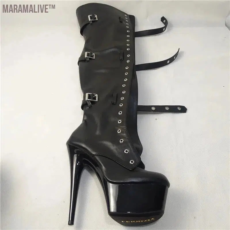 Cool Black stylish 15-23cm heels, pole dancing performance/modeling boots, sexy over-the-knee boots