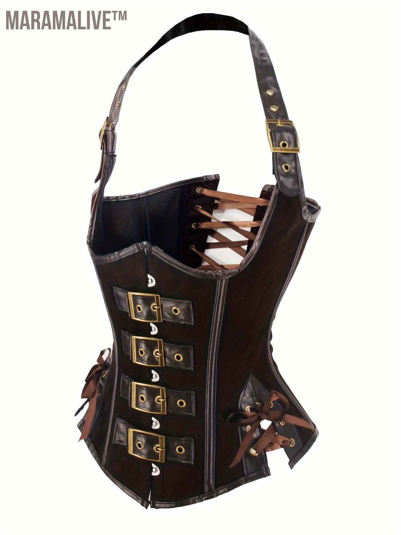 Corset Lace Up Halter Neck Top, Sleeveless Buckle Decor Carnival Costume, Women's Clothing