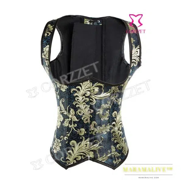 Corsets and Bustiers Women Sexy Underbust Steampunk Glitter Embroidery Gold Brocade Steel Boned Waist Trainer Corset Party Wear