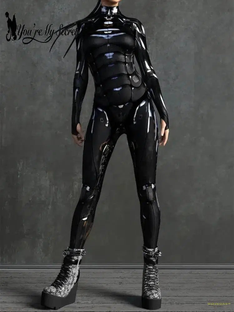 Cosplay Costume Punk Robot Punk 3D Print Black Women Bodysuit Slim Jumpsuit Unisex Performance Outfit Catsuit