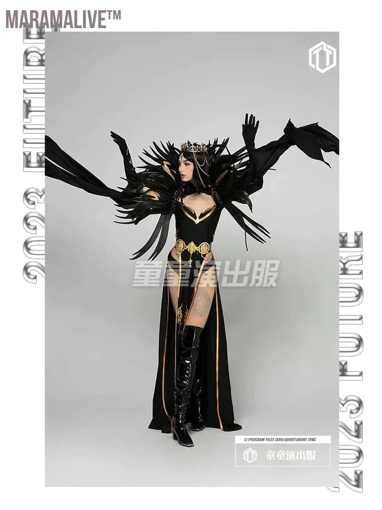 Cosplay costume Black Feather Angel Halloween Devil Drag Costumes Show Party Drag Queen Club Special Occasion rave