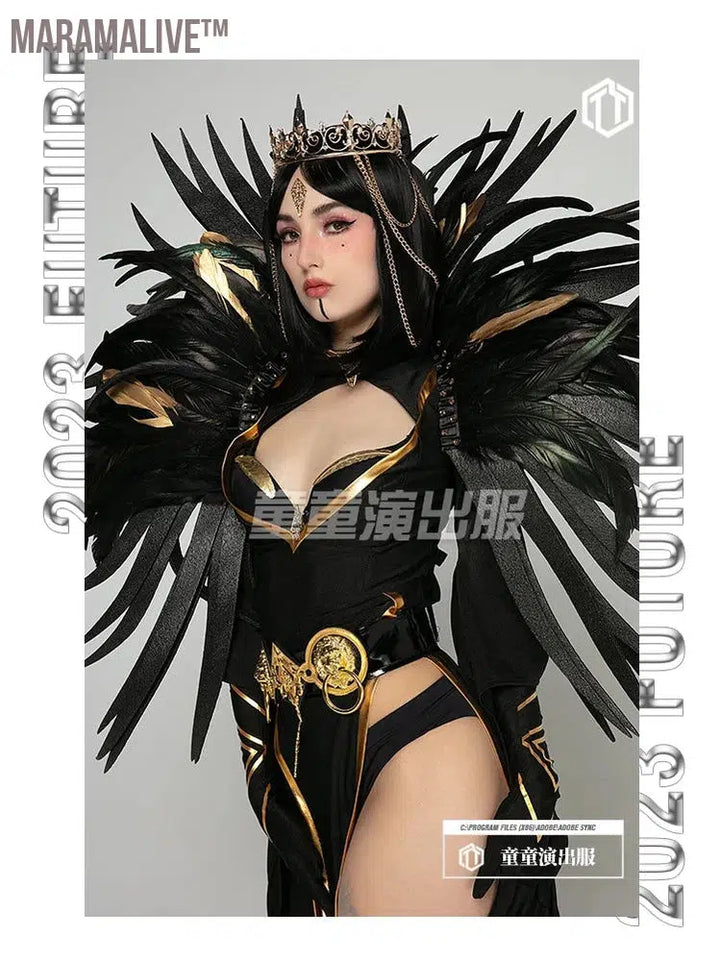 Cosplay costume Black Feather Angel Halloween Devil Drag Costumes Show Party Drag Queen Club Special Occasion rave