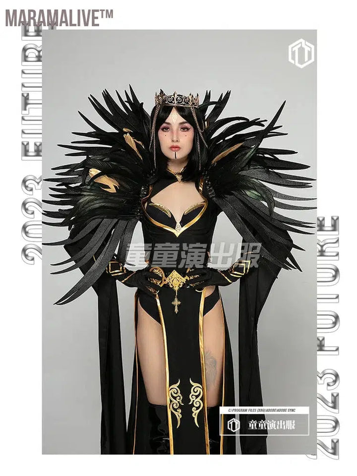 Cosplay costume Black Feather Angel Halloween Devil Drag Costumes Show Party Drag Queen Club Special Occasion rave