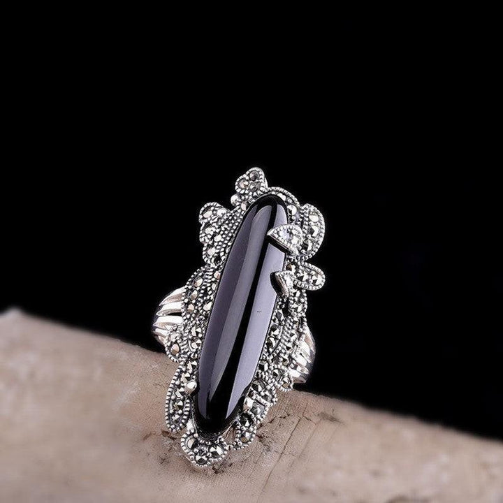 Craft Thai Silver Ladies Design Black Agate Ring