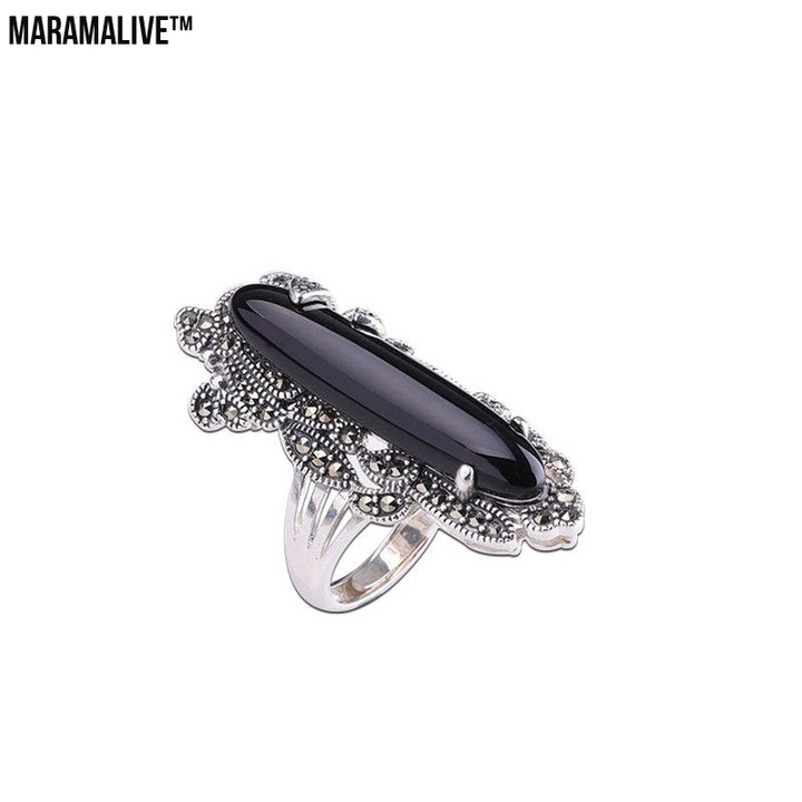 Craft Thai Silver Ladies Design Black Agate Ring