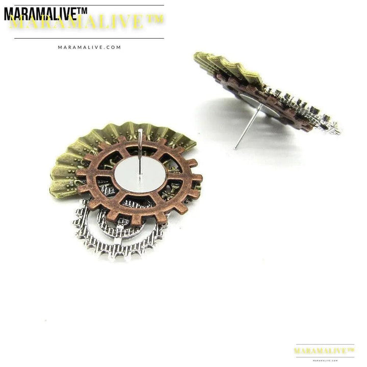 Creative Alloy Steampunk Sector Gear Earrings