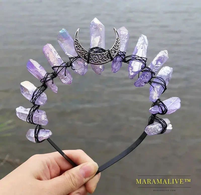 Crystal Crown Witch Hair Accessories Jewelry Moon Wiccan Headband Wizard Tiaras Wedding Festival Women Gifts