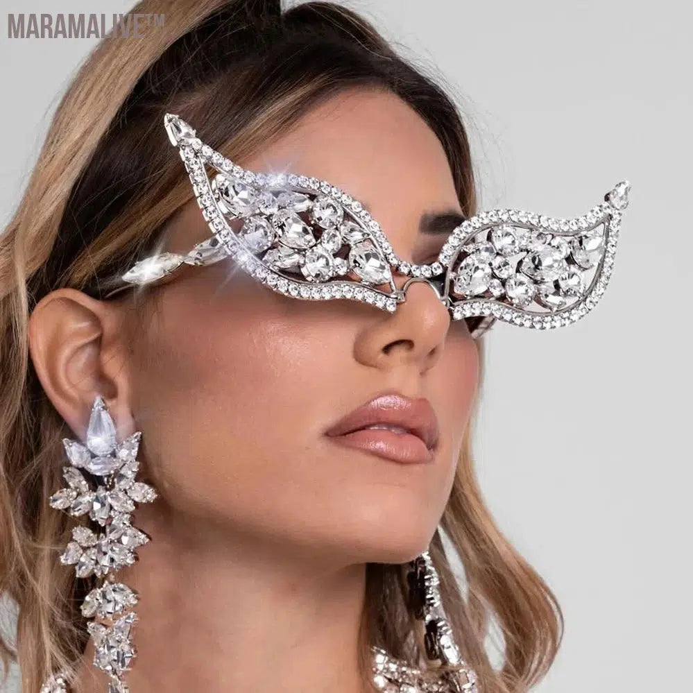 Crystal Geometric Sunglasses Frame for Women Party Jewelry 2024 Ins Fashion Rhinestone Face Accessories Bridal Gifts