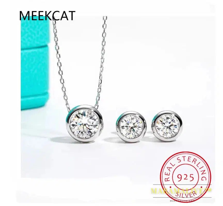 D Color Moissanite Bezel Stud Earrings 18K Gold Plated Pendant Necklace 925 Sterling Silver Jewelry Set Customs Jewelry