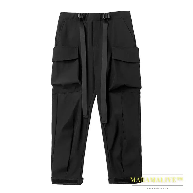 DARK Hip Hop Men Cargo Pants 2023 Winter Fleece Casual Loose Joggers Trousers Elastic Waist Fashion Pant