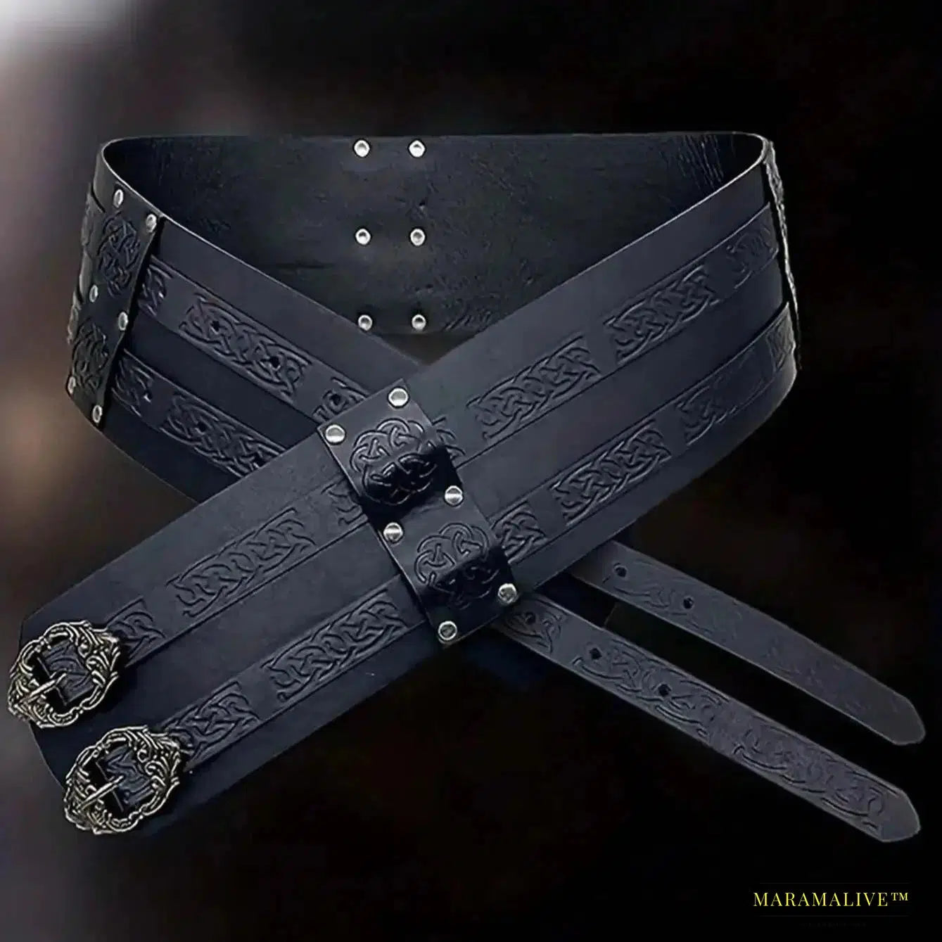 Daring Renaissance Viking Embossed Belt - Eye-catching Medieval Faux Leather Armor Accessory