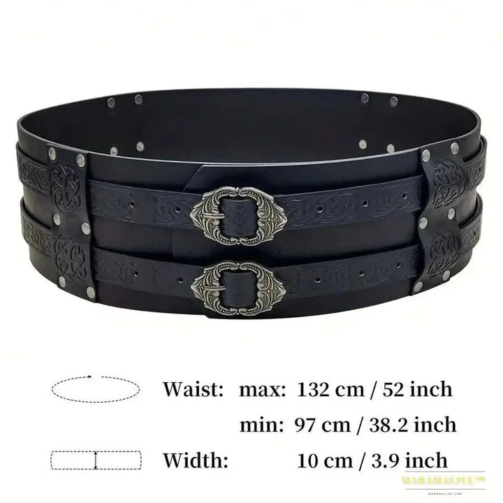 Daring Renaissance Viking Embossed Belt - Eye-catching Medieval Faux Leather Armor Accessory