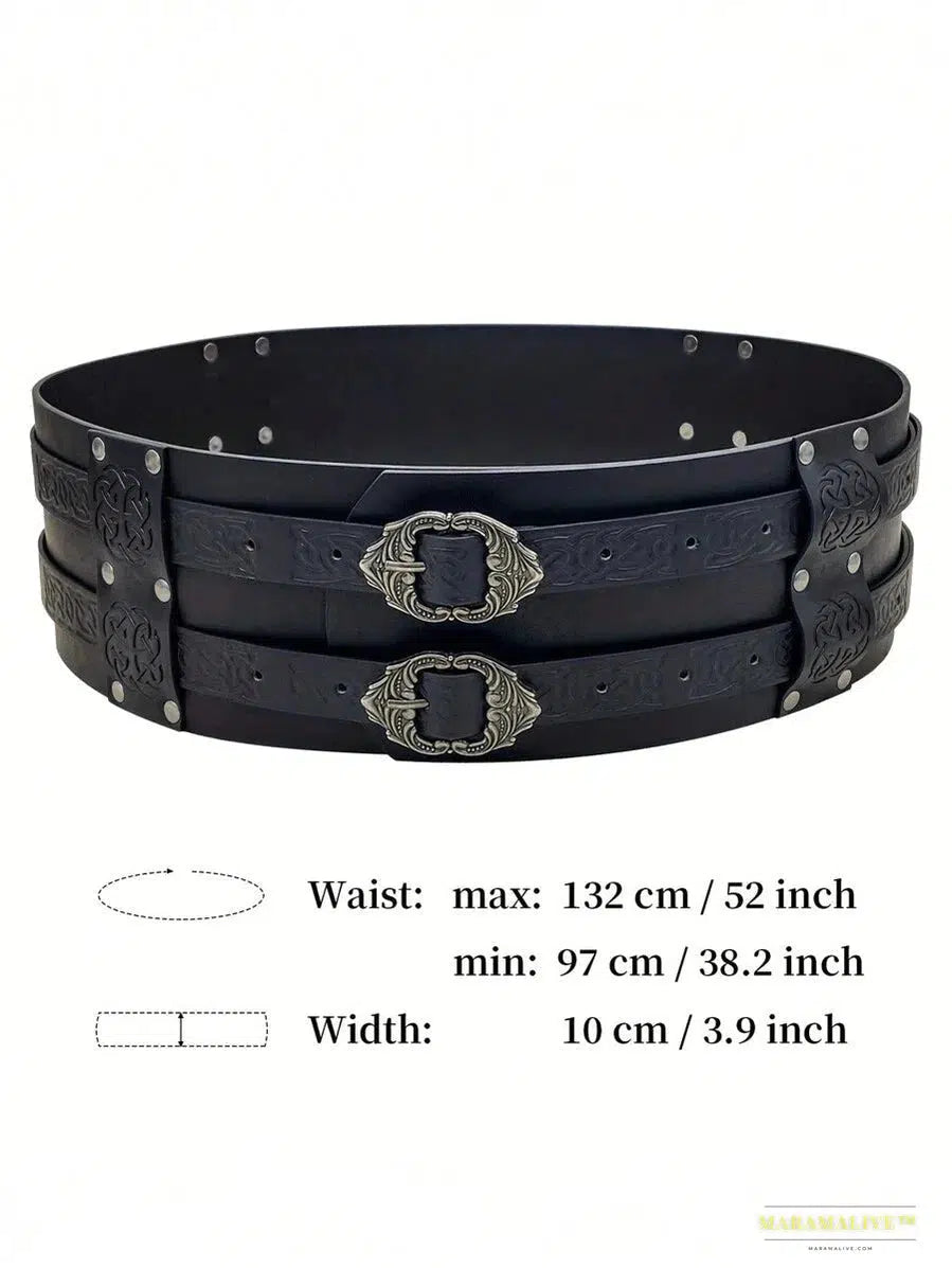 Daring Renaissance Viking Embossed Belt - Eye-catching Medieval Faux Leather Armor Accessory