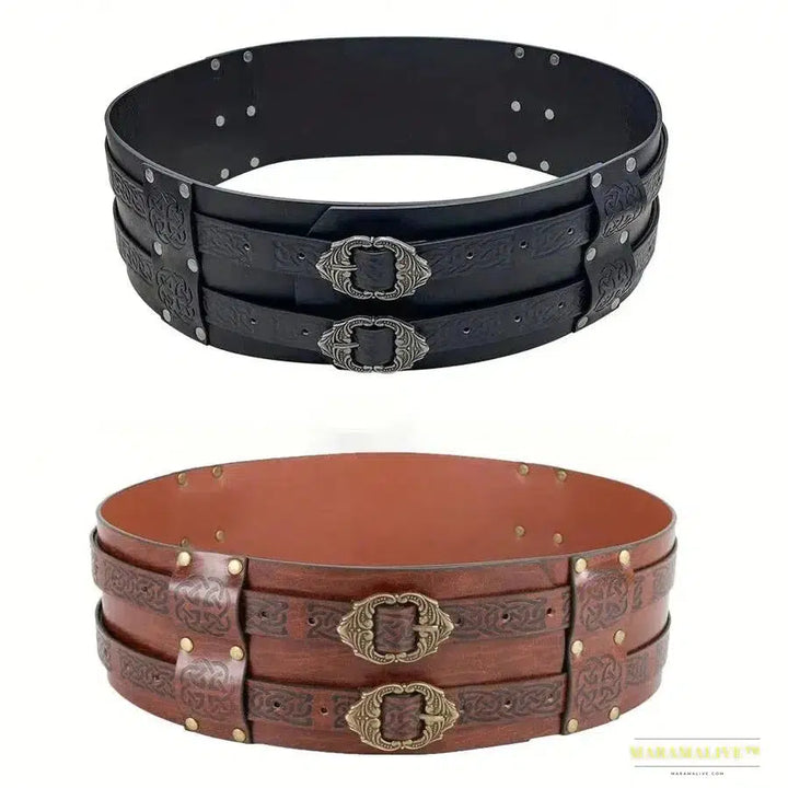 Daring Renaissance Viking Embossed Belt - Eye-catching Medieval Faux Leather Armor Accessory