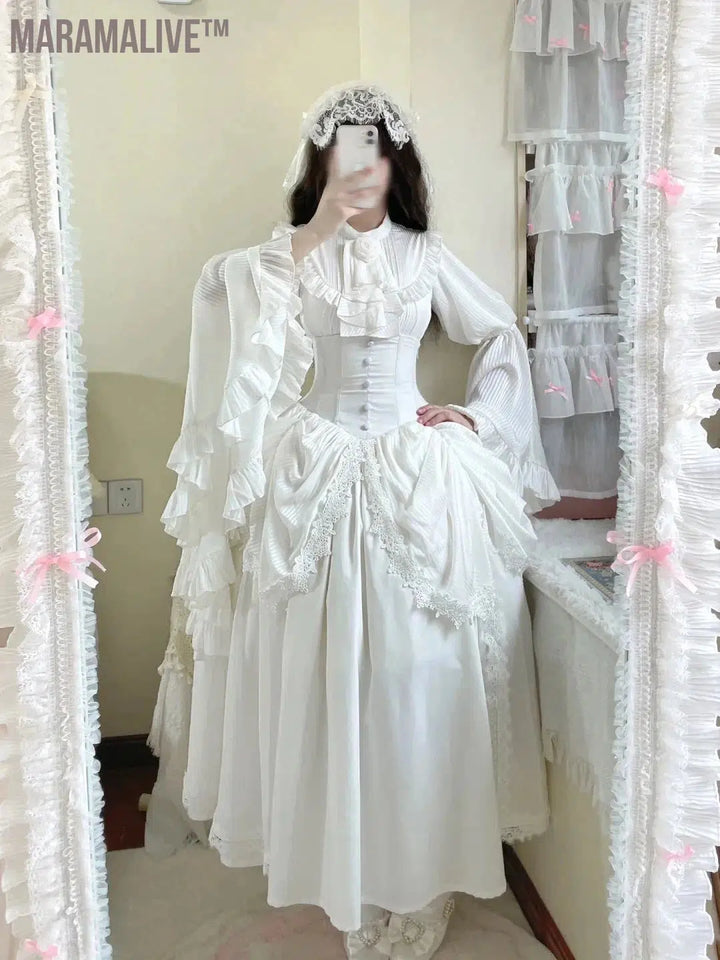 Dark Gothic Style Lolita Wear Matching Skirt Shirt Nun Style Suit Women's Black/White