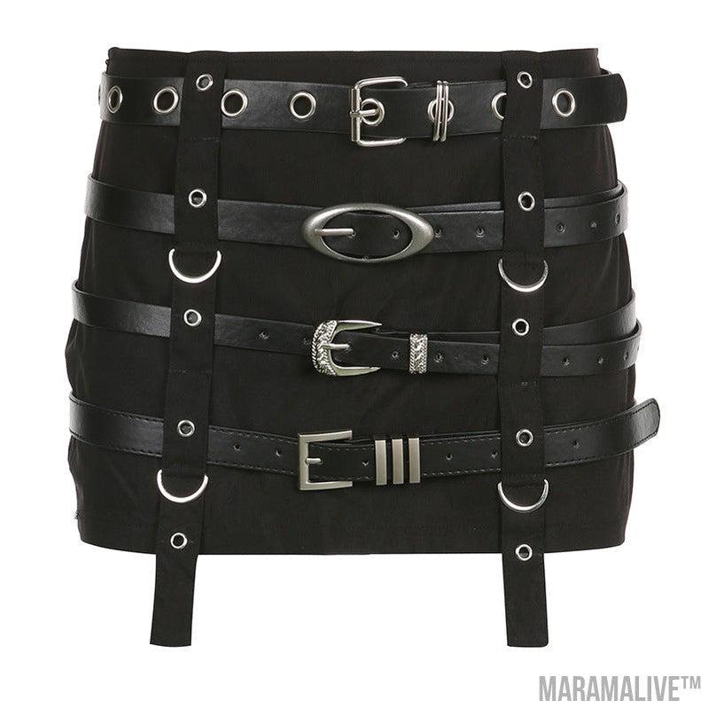 Dark Punk Design Sense Belt Splicing Skirt