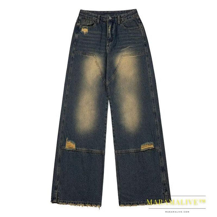 Dark Summer High Waist Washed All-match Wide Leg Pants