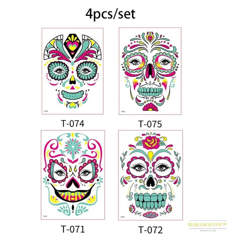 Day of the Dead Halloween Tattoos Stickers - Temporary Bloodstain Wound Costume Party Accents