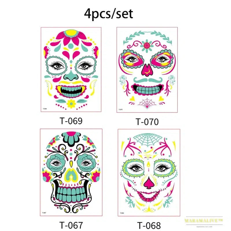 Day of the Dead Halloween Tattoos Stickers - Temporary Bloodstain Wound Costume Party Accents