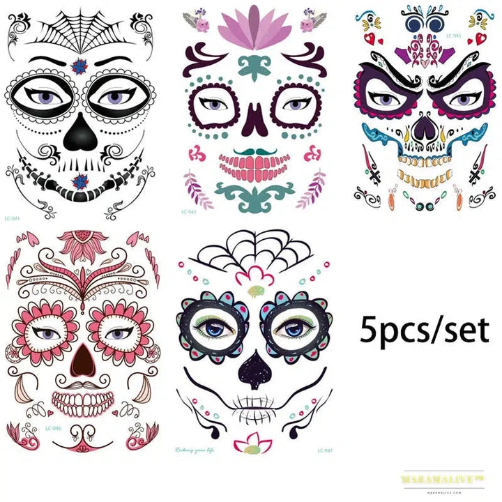 Day of the Dead Halloween Tattoos Stickers - Temporary Bloodstain Wound Costume Party Accents