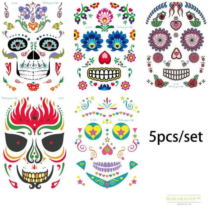 Day of the Dead Halloween Tattoos Stickers - Temporary Bloodstain Wound Costume Party Accents