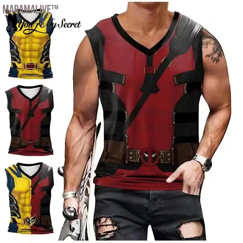 Deadpool Cosplay Wolverine Cosplay Superhero Printed Vest Comic Compression Workout Bodybuilding Tank Tops