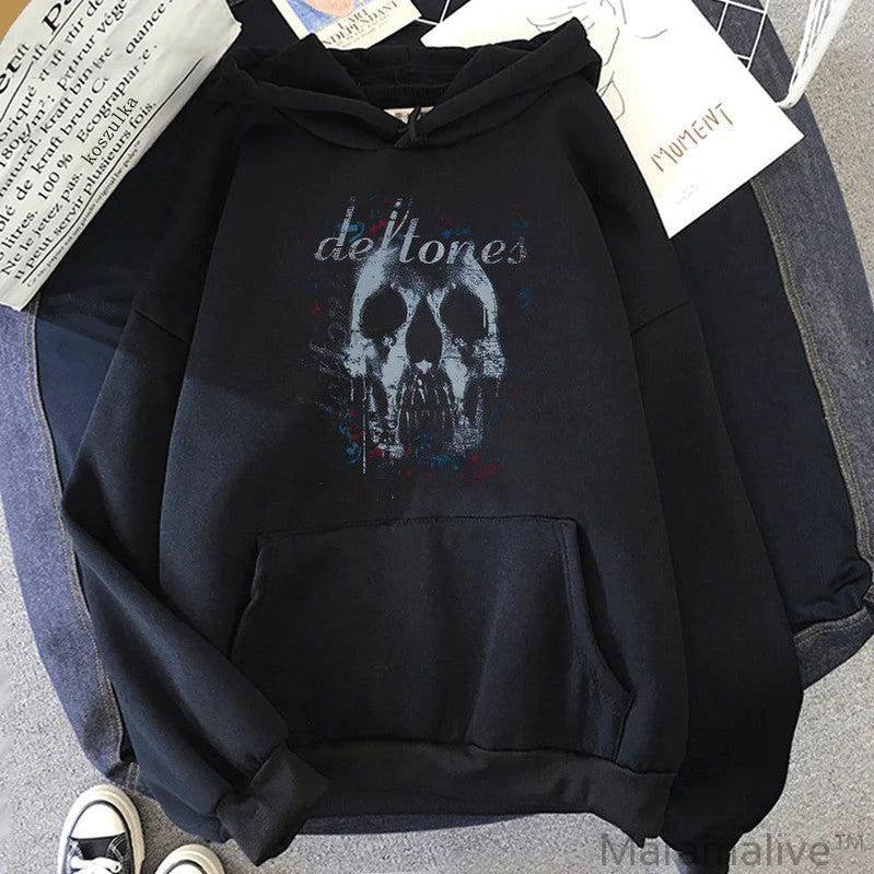 Deftones Band Hoodies Retro Punk Gothic Grunge Skull Graphic Streetwear Sweatshirt Autumn Winter Men Women Pullover Black Tops