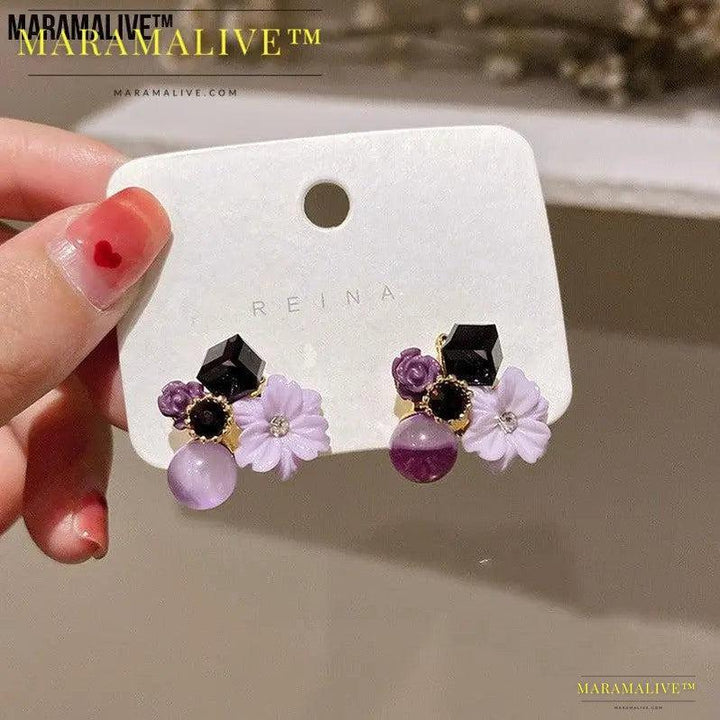 Diamond Cat''s Eye Crystal Flower Earrings