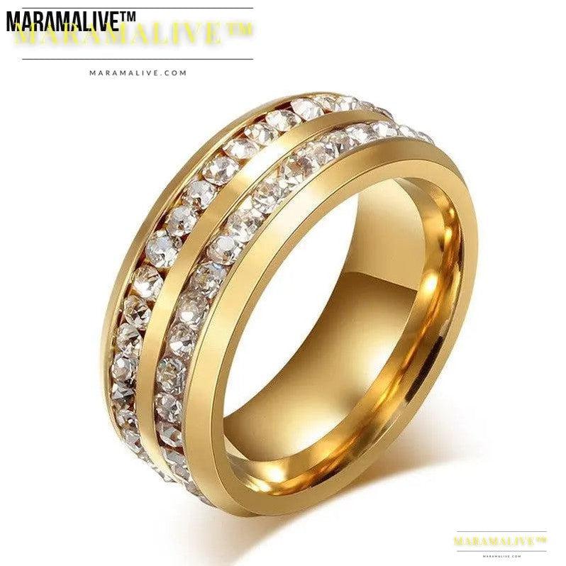 Diamond Double Row Titanium Steel Stainless Steel Ring