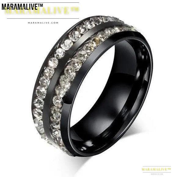 Diamond Double Row Titanium Steel Stainless Steel Ring