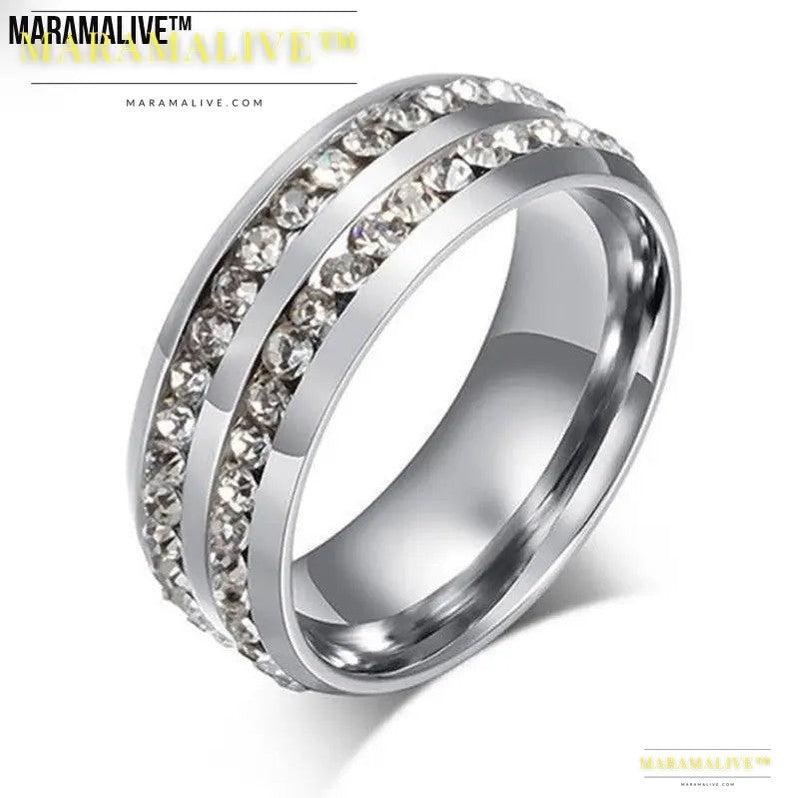 Diamond Double Row Titanium Steel Stainless Steel Ring