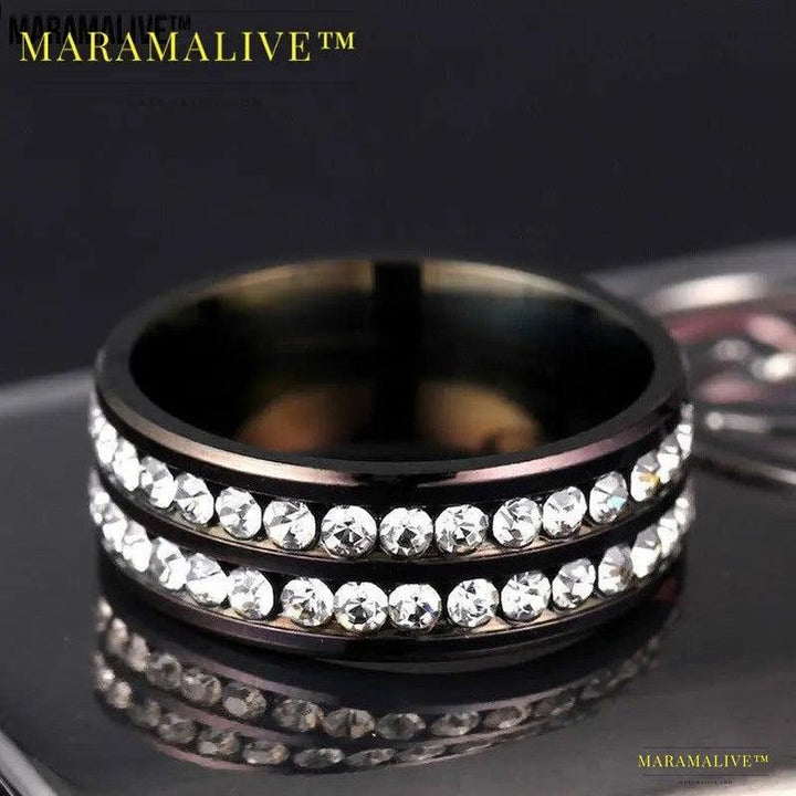 Diamond Double Row Titanium Steel Stainless Steel Ring