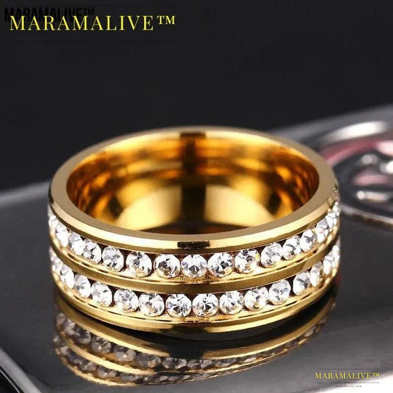 Diamond Double Row Titanium Steel Stainless Steel Ring