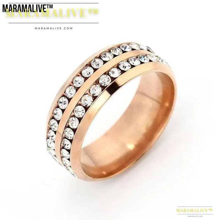 Diamond Double Row Titanium Steel Stainless Steel Ring