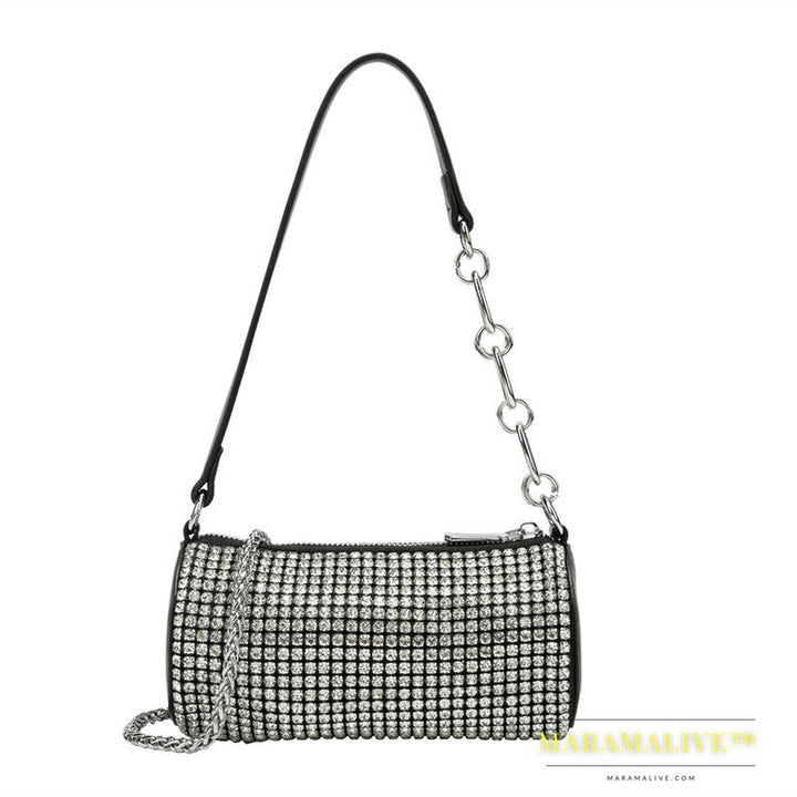 Diamond-studded Cylindrical Bag Women's Shoulder Messenger Handbag