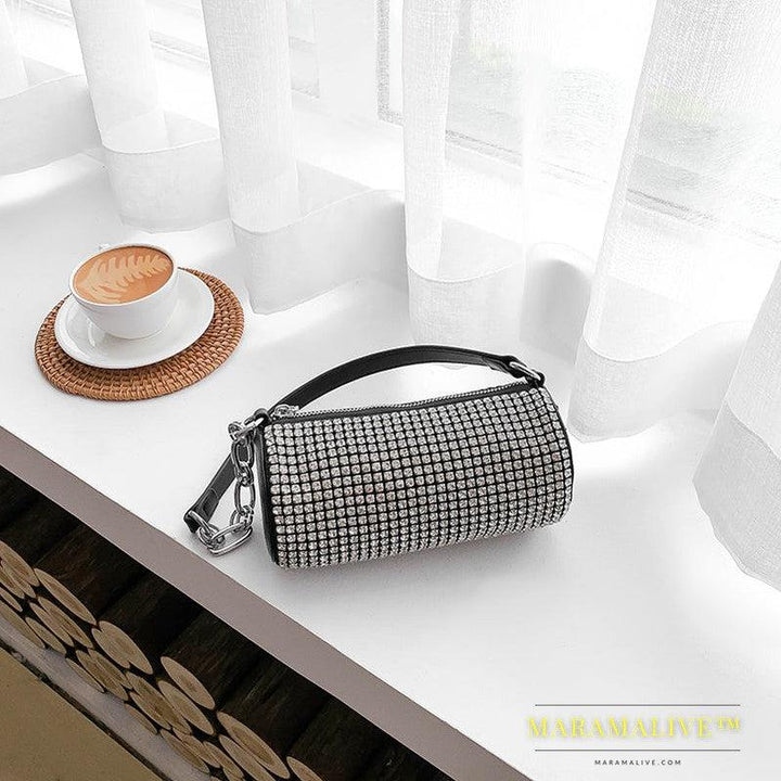 Diamond-studded Cylindrical Bag Women's Shoulder Messenger Handbag