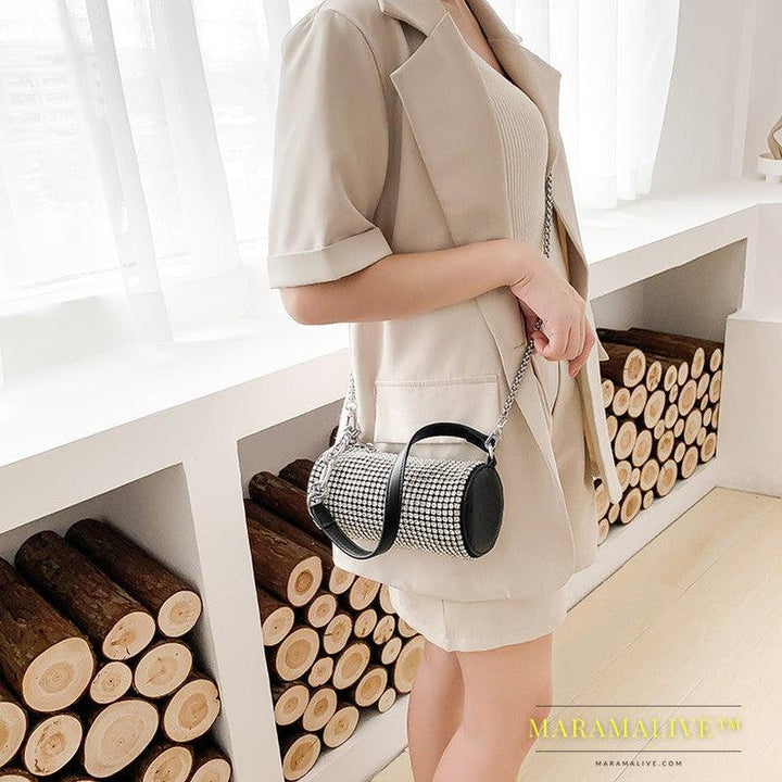 Diamond-studded Cylindrical Bag Women's Shoulder Messenger Handbag