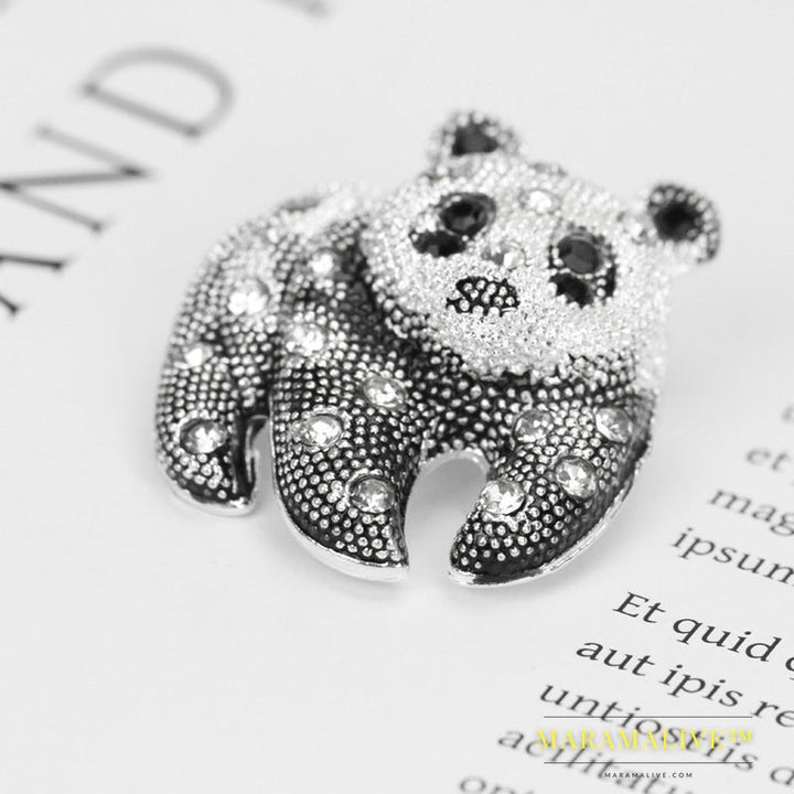 Diamond-studded Panda Brooch, One-word Brooch Dress Accessories