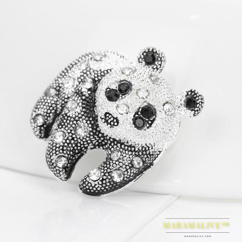 Diamond-studded Panda Brooch, One-word Brooch Dress Accessories