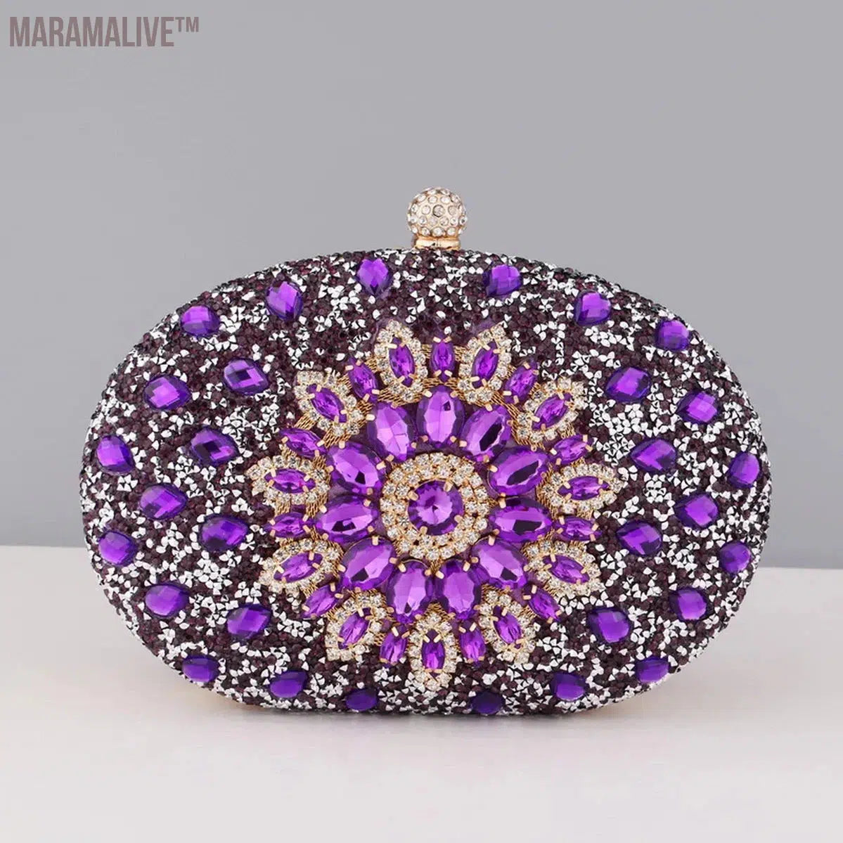 Diamonds Purple Color Women Evening Bags Flower Rhinestones Egg Design Fashion Female Clutch Handbags