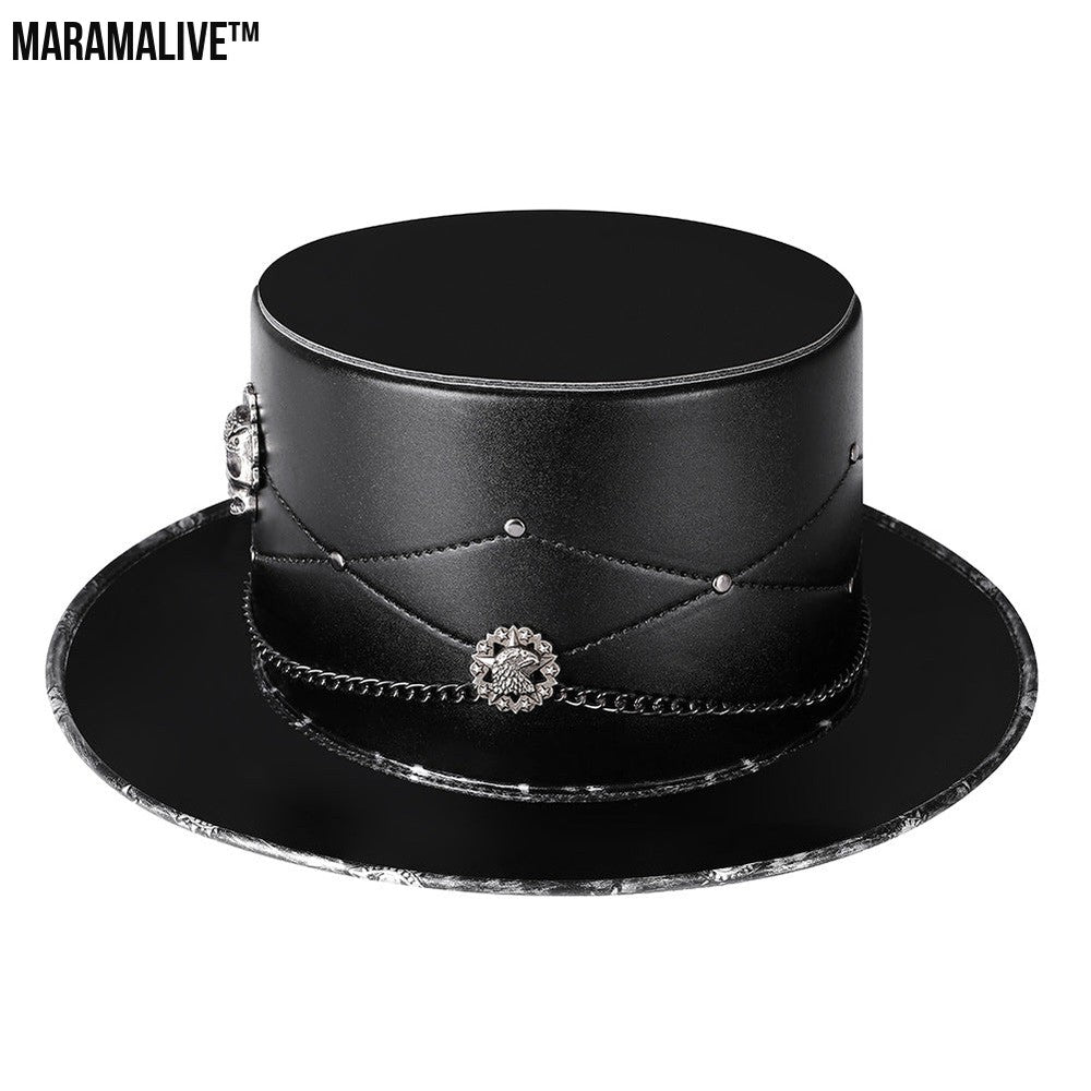 Doctor PU Leather Magic Skull Black Top Hat Female Photo Props