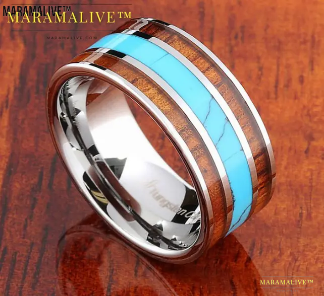 Double Koa Wood Ring | Hawaiian Wood and Turquoise