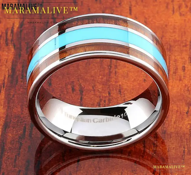 Double Koa Wood Ring | Hawaiian Wood and Turquoise