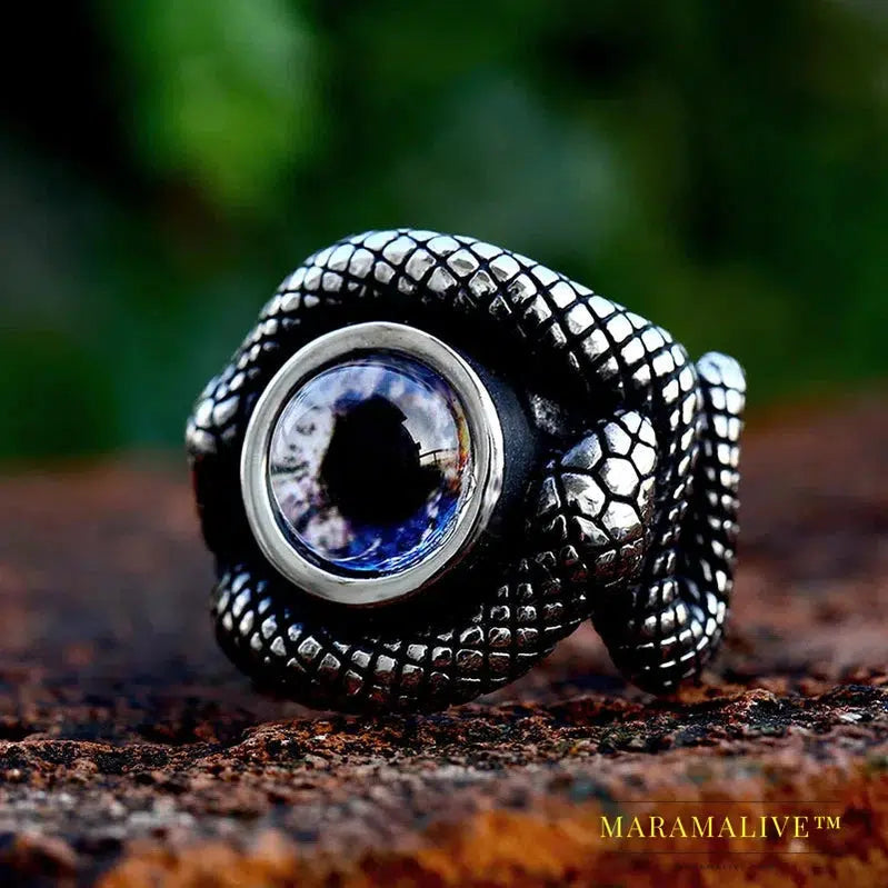 Double Snake Head Ring With Stones For Men Punk Hip Hop Retro Gothic Stainless Steel Adjustable Jewelry