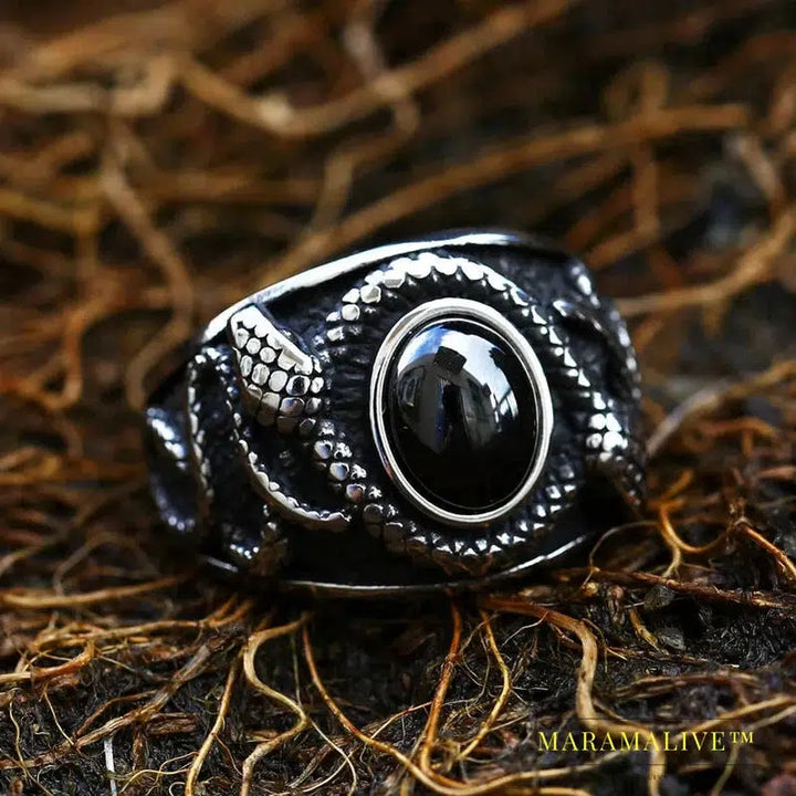 Double Snake Head Ring With Stones For Men Punk Hip Hop Retro Gothic Stainless Steel Adjustable Jewelry