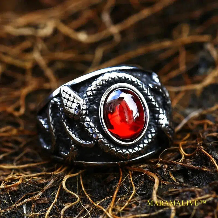 Double Snake Head Ring With Stones For Men Punk Hip Hop Retro Gothic Stainless Steel Adjustable Jewelry