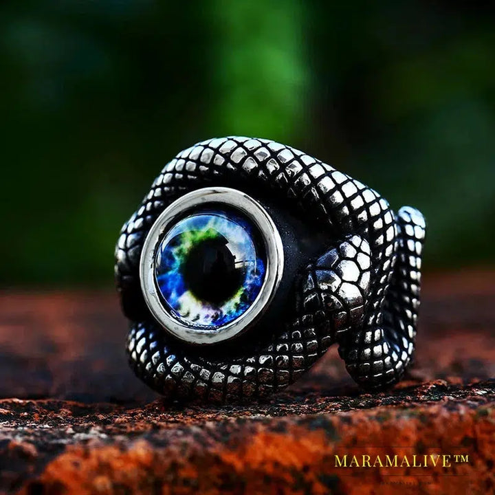 Double Snake Head Ring With Stones For Men Punk Hip Hop Retro Gothic Stainless Steel Adjustable Jewelry